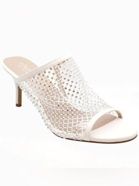 Charles David White Crystal Mesh Mule Heels